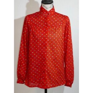 Eccobay Red Polka Dot Button Up Sheer Blouse Shirt Size 11-12